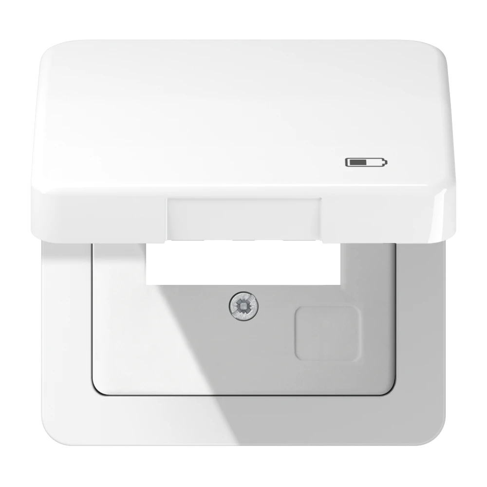 Hinged lid, including centre plate, symbol "charger", Thermoplastic, white