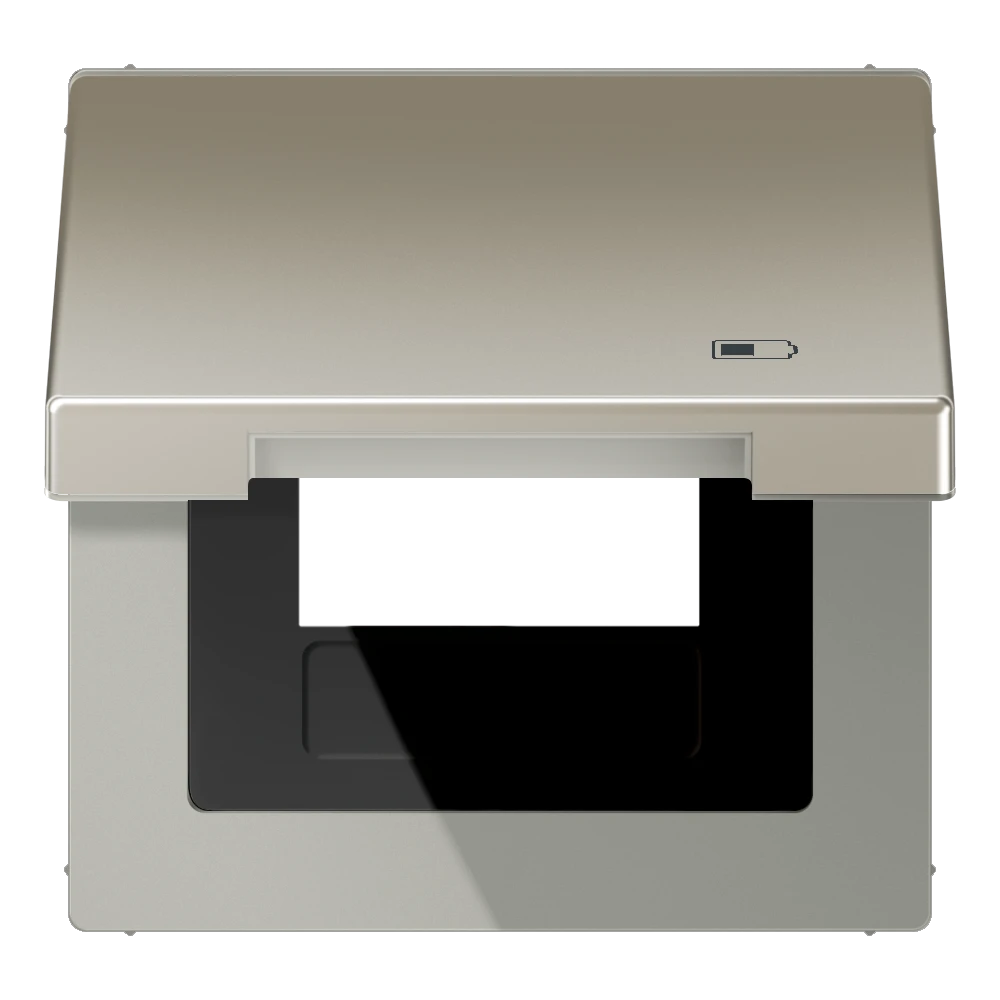 Hinged lid with spring, including centre plate, symbol "charger", stainless steel