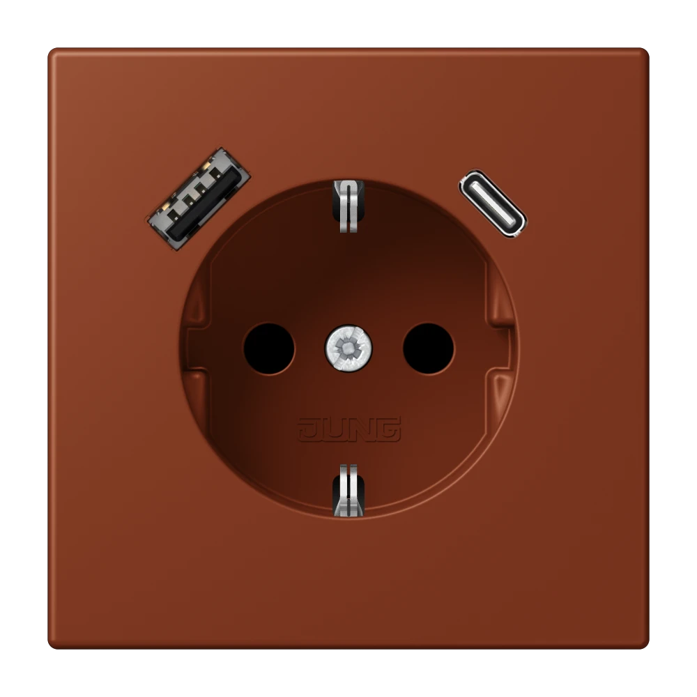 SCHUKO® socket with USB charger, Safety Plus, thermoplastic lacquered, terre sienne brûlée 59