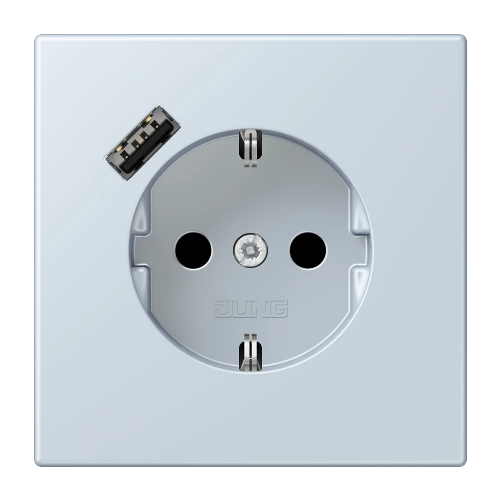 SCHUKO® socket with USB charger, Safety Plus, thermoplastic lacquered, outremer pale
