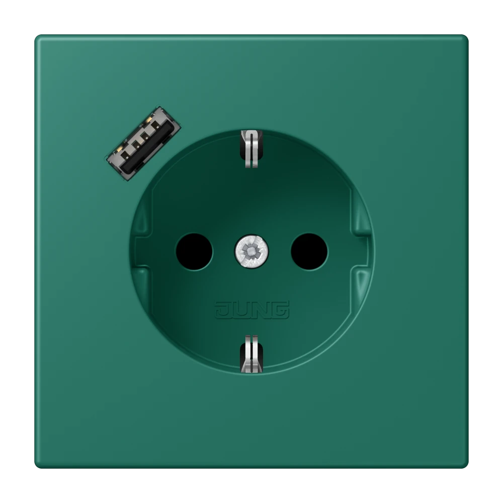 SCHUKO® socket with USB charger, Safety Plus, thermoplastic lacquered, vert anglais