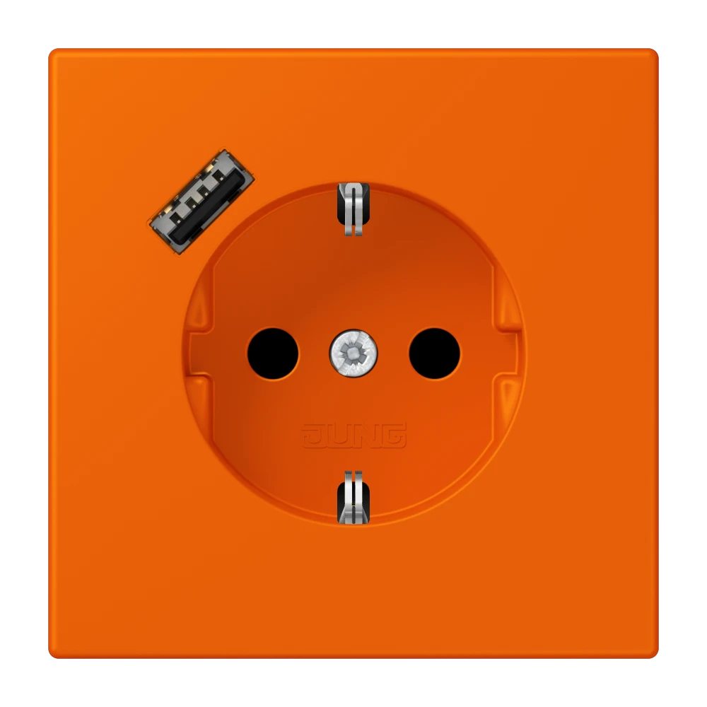 SCHUKO® socket with USB charger, Safety Plus, thermoplastic lacquered, orange