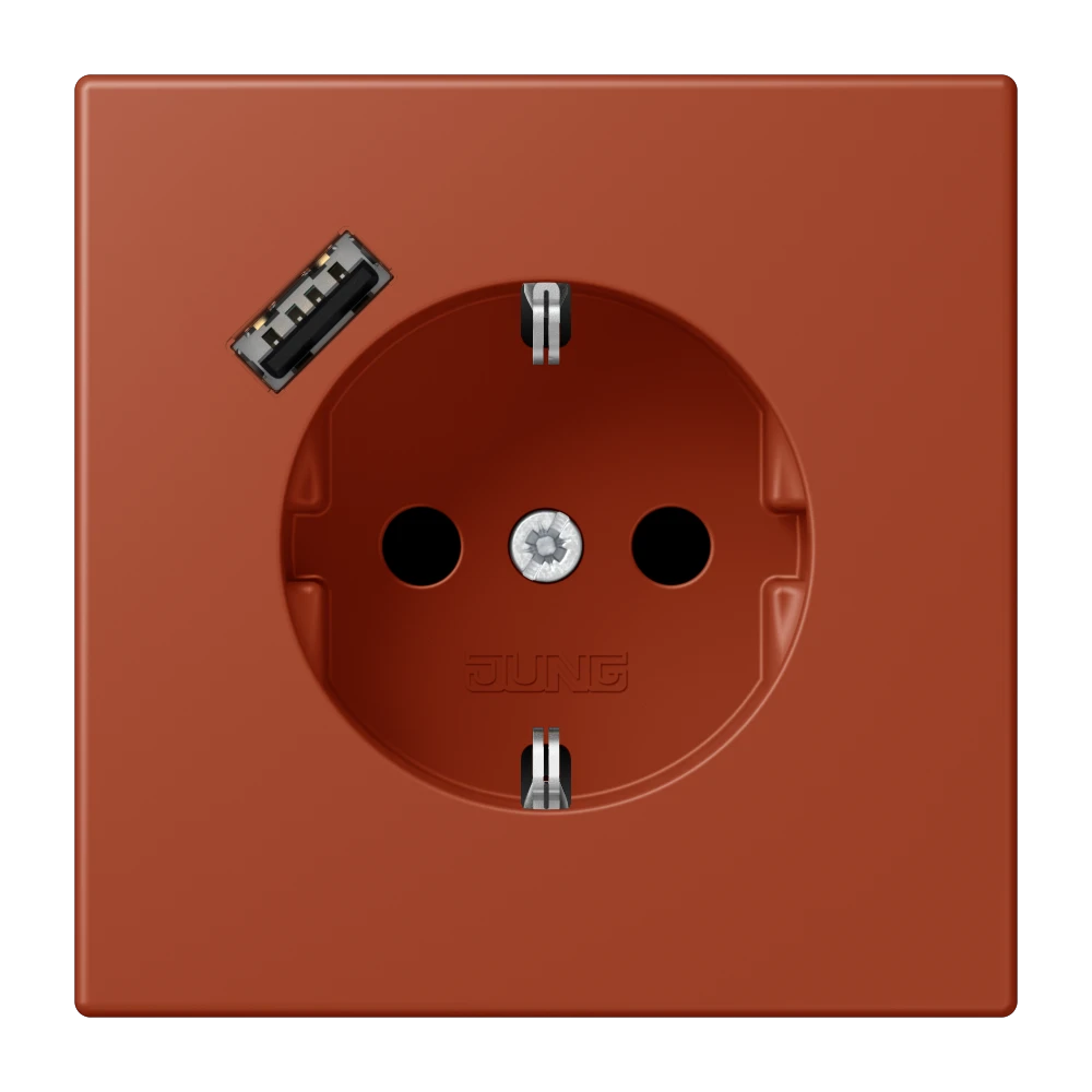 SCHUKO® socket with USB charger, Safety Plus, thermoplastic lacquered, l'ocre rouge