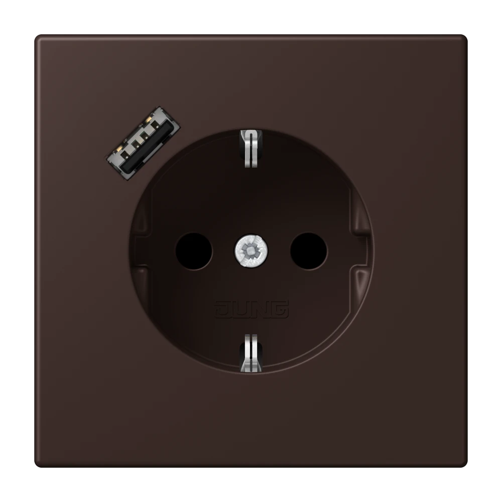 SCHUKO® socket with USB charger, Safety Plus, thermoplastic lacquered, terre d’ombre brûlée 59