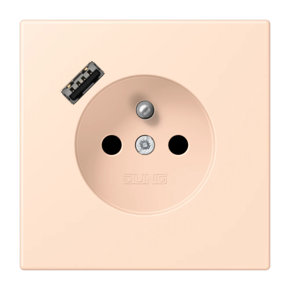 Steckdose, französisch/belgisches System mit USB-Ladegerät (JUNG Quick Charge®), Safety Plus, Thermoplast lackiert, rose pâle