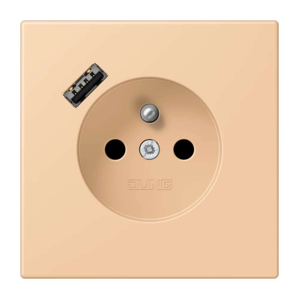 Steckdose, französisch/belgisches System mit USB-Ladegerät (JUNG Quick Charge®), Safety Plus, Thermoplast lackiert, terre sienne claire 31