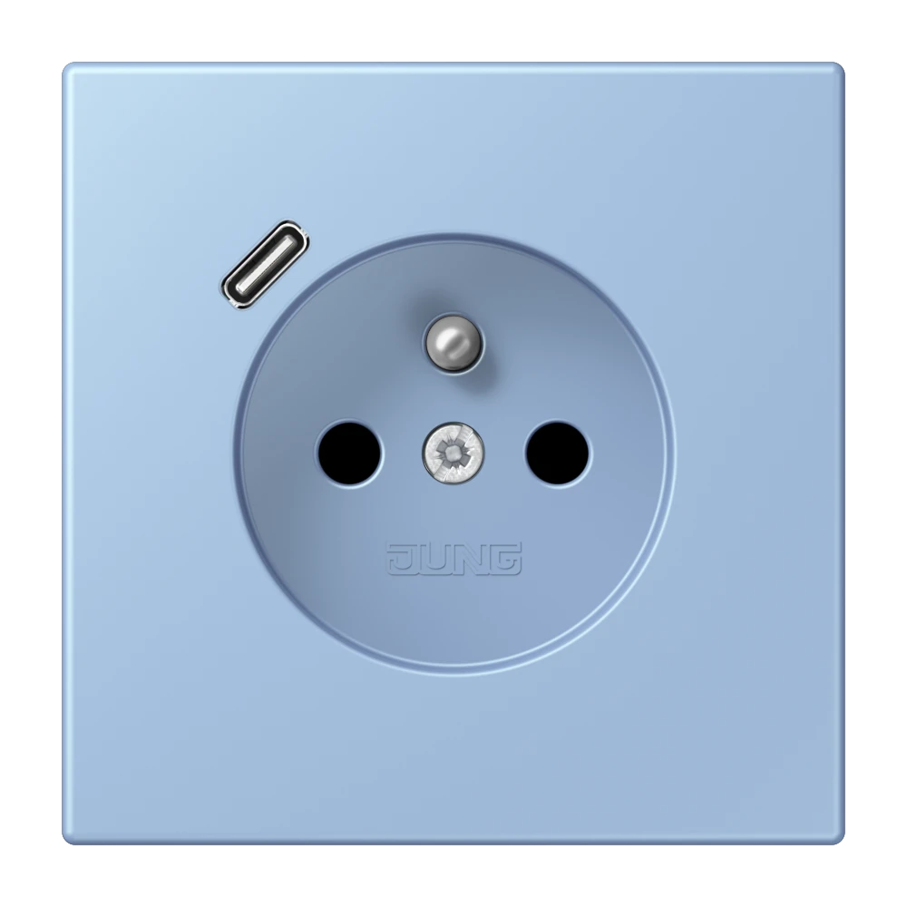 Steckdose, französisch/belgisches System mit USB-Ladegerät (JUNG Quick Charge®), Safety Plus, Thermoplast lackiert, outremer moyen