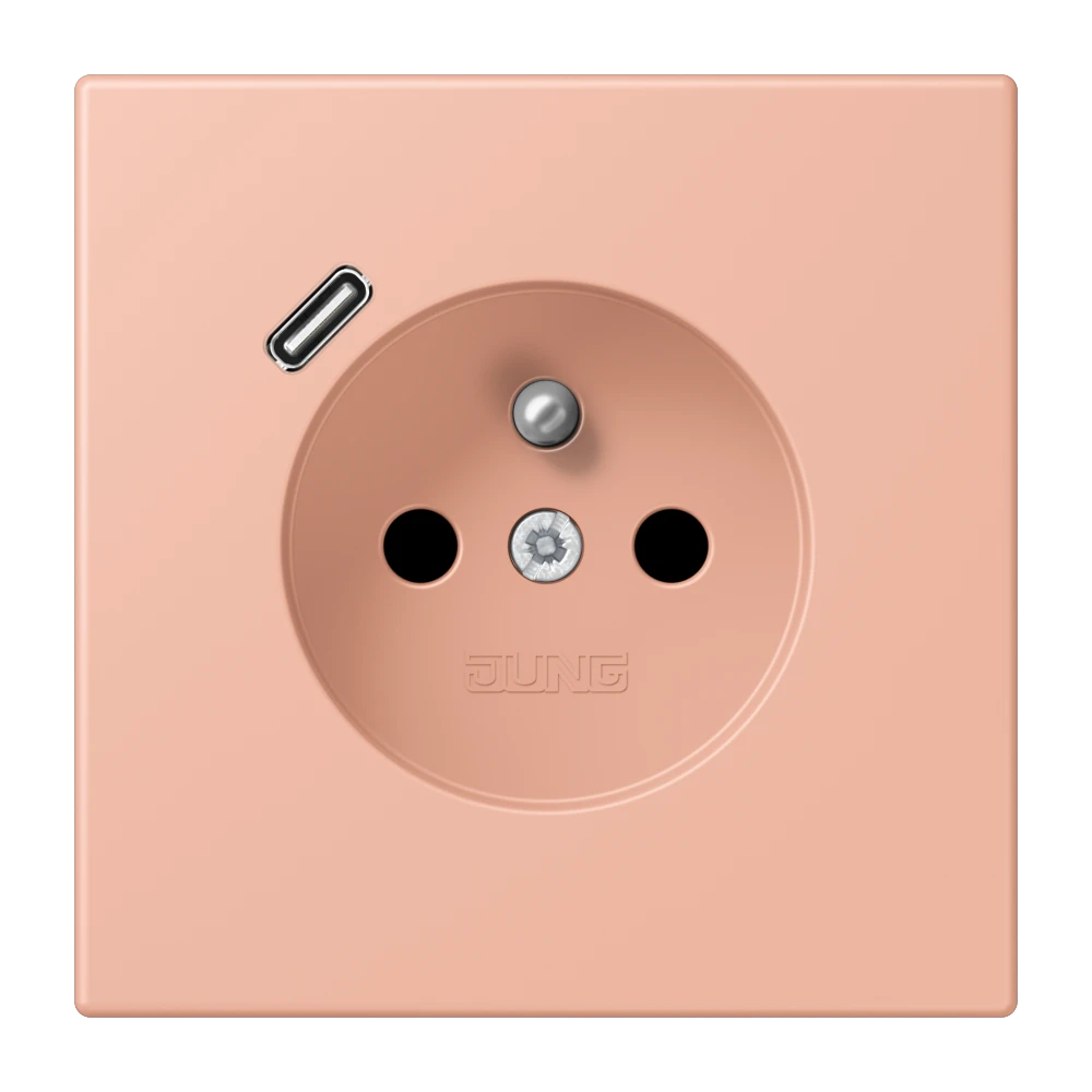 Steckdose, französisch/belgisches System mit USB-Ladegerät (JUNG Quick Charge®), Safety Plus, Thermoplast lackiert, rose clair