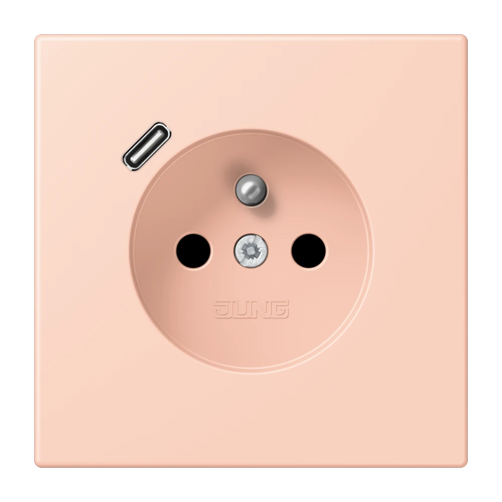 Steckdose, französisch/belgisches System mit USB-Ladegerät (JUNG Quick Charge®), Safety Plus, Thermoplast lackiert, l'ocre rouge clair