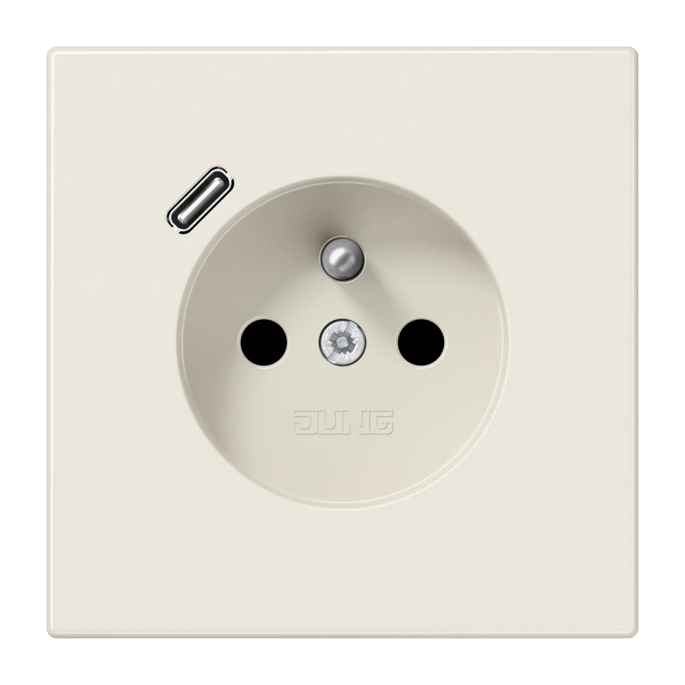 Prise, système français et belge avec chargeur USB (JUNG Quick Charge®), Safety Plus, thermoplastique, Ivoire