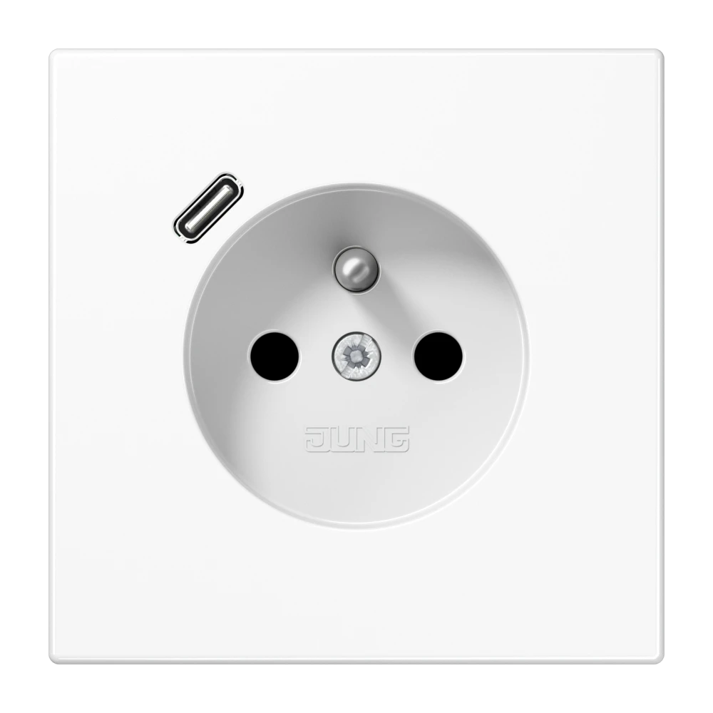 Prise, système français et belge avec chargeur USB (JUNG Quick Charge®), Safety Plus, thermoplastique, Blanc