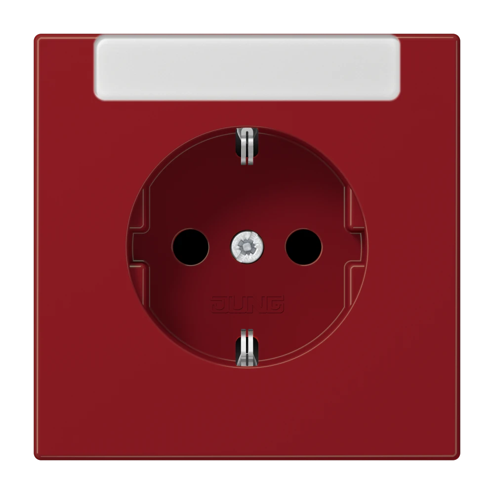 SCHUKO® socket, Safety Plus, with integrated inscription field (protected against spraying water), thermoplastic, red