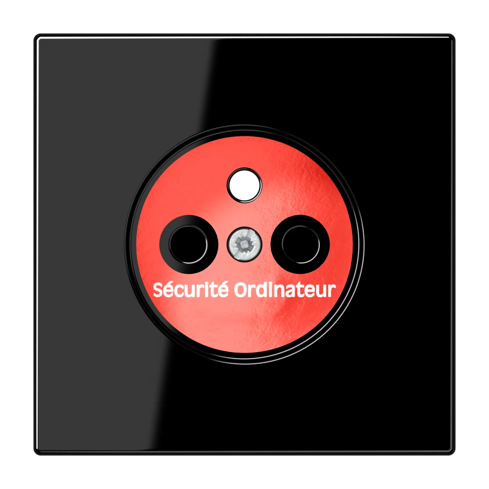 Afdekking voor contactdoos basiselement, Frans/Belgisch systeem, Safety Plus, met opschrift "Sécurité Ordinateur", thermoplast, zwart