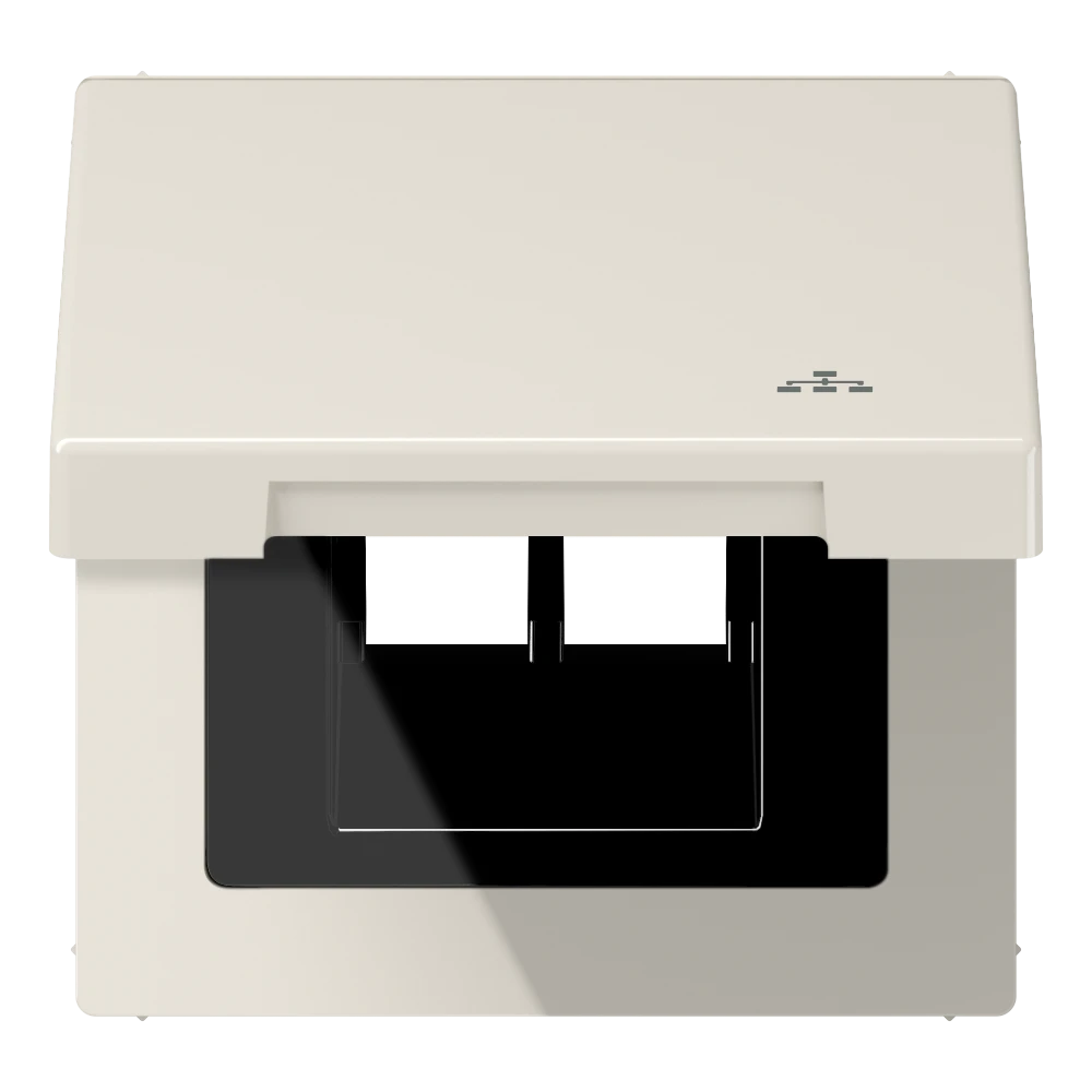 Hinged lid with spring, with symbol "LAN", Thermoplastic, ivory