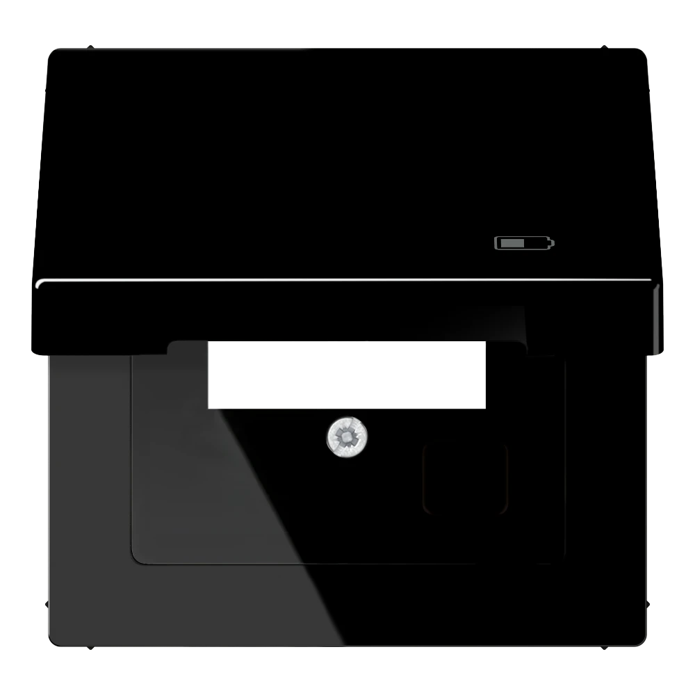 Hinged lid with spring, symbol "charger", black