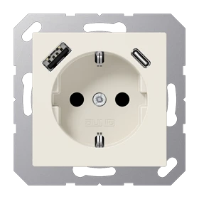 SCHUKO®-Steckdose mit USB-Ladegerät, Safety Plus, Thermoplast, weiß (ivory)