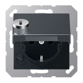 SCHUKO® socket, Safety Plus, with safety lock, thermoplastic lacquered, matt anthracite