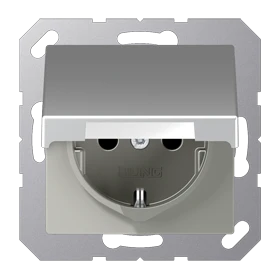 SCHUKO® socket, screw terminals, Safety+, hinged lid, aluminium