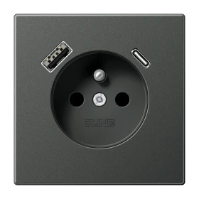 Prise, système français et belge avec chargeur USB, Safety Plus, aluminium laqué, Titane
