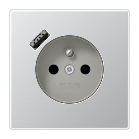 Prise, système français et belge avec chargeur USB (JUNG Quick Charge®), Safety Plus, Aluminium