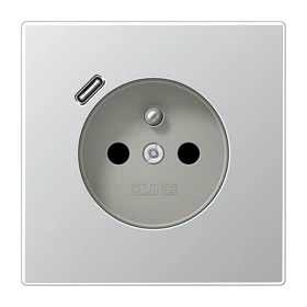 Prise, système français et belge avec chargeur USB (JUNG Quick Charge®), Safety Plus, Aluminium