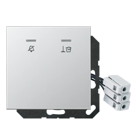 Hotel centre plate with LED unit 24 V, corridor unit 1-gang, symbols "Do not disturb" and "Make up room", with lens, aluminium