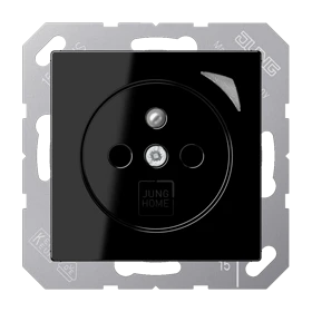 JUNG HOME socket, French/Belgian system, Safety Plus, black