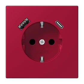 SCHUKO® socket with USB charger, Safety Plus, thermoplastic lacquered, rouge carmin