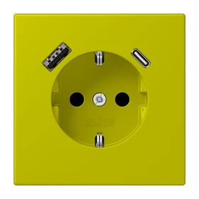 SCHUKO® socket with USB charger, Safety Plus, thermoplastic lacquered, vert olive vif