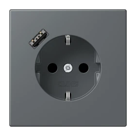 SCHUKO® socket with USB charger, Safety Plus, thermoplastic lacquered, gris foncé 31 (32010)
