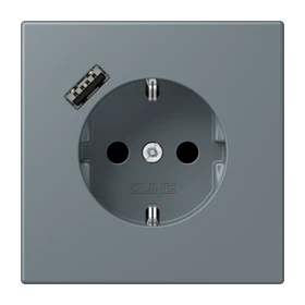 SCHUKO® socket with USB charger, Safety Plus, thermoplastic lacquered, gris 59