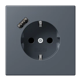 SCHUKO® socket with USB charger, Safety Plus, thermoplastic lacquered, gris fonce 59