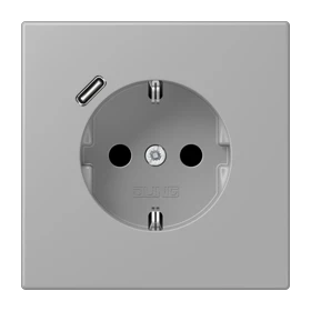 Enchufe SCHUKO® con cargador USB (JUNG Quick Charge®), Safety Plus, termoplástico lacado, gris moyen (32012)