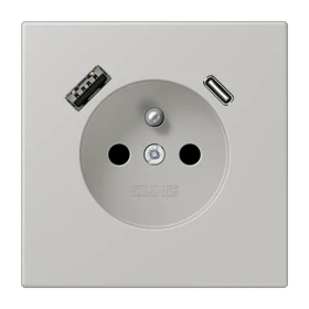 Prise, système français et belge avec chargeur USB, Safety Plus, thermoplastique laqué, gris clair 31