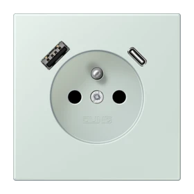 Prise, système français et belge avec chargeur USB, Safety Plus, thermoplastique laqué, céruléen pale
