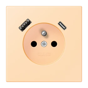 Prise, système français et belge avec chargeur USB, Safety Plus, thermoplastique laqué, ocre
