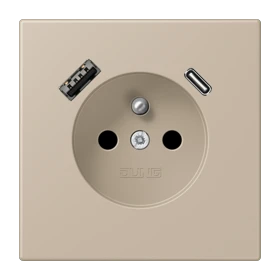 Prise, système français et belge avec chargeur USB, Safety Plus, thermoplastique laqué, ombre naturelle claire