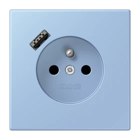 Steckdose, französisch/belgisches System mit USB-Ladegerät (JUNG Quick Charge®), Safety Plus, Thermoplast lackiert, outremer moyen