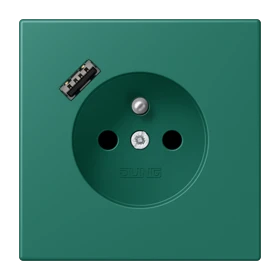 Steckdose, französisch/belgisches System mit USB-Ladegerät (JUNG Quick Charge®), Safety Plus, Thermoplast lackiert, vert anglais