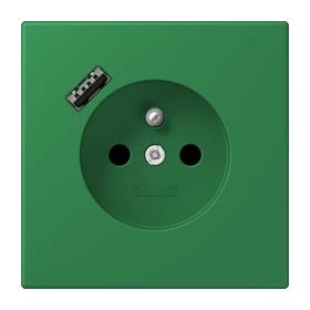 Steckdose, französisch/belgisches System mit USB-Ladegerät (JUNG Quick Charge®), Safety Plus, Thermoplast lackiert, vert foncé