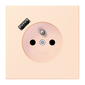 Steckdose, französisch/belgisches System mit USB-Ladegerät (JUNG Quick Charge®), Safety Plus, Thermoplast lackiert, orange pâle