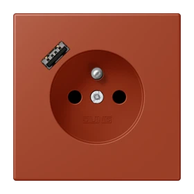 Steckdose, französisch/belgisches System mit USB-Ladegerät (JUNG Quick Charge®), Safety Plus, Thermoplast lackiert, l'ocre rouge