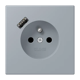 Steckdose, französisch/belgisches System mit USB-Ladegerät (JUNG Quick Charge®), Safety Plus, Thermoplast lackiert, gris clair 59