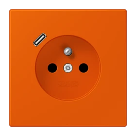 Steckdose, französisch/belgisches System mit USB-Ladegerät (JUNG Quick Charge®), Safety Plus, Thermoplast lackiert, orange vif