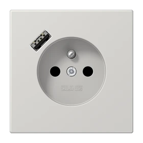 Prise, système français et belge avec chargeur USB (JUNG Quick Charge®), Safety Plus, thermoplastique, Gris clair