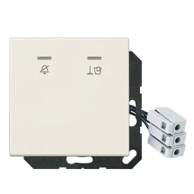 Hotel centre plate with LED unit 24 V, corridor unit 1-gang, symbols "Do not disturb" and "Make up room", with lens, ivory