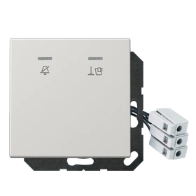 Hotel centre plate with LED unit 24 V, corridor unit 1-gang, symbols "Do not disturb" and "Make up room", with lens, light grey