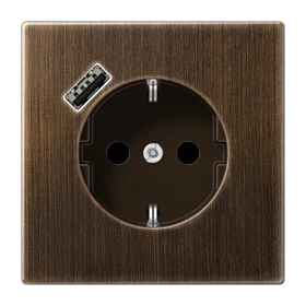 SCHUKO® socket with USB charger, Safety Plus, antique brass