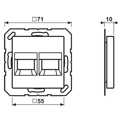 Centre plate (snap-on fixing) for modular jack sockets, 2-gang, EMT ...