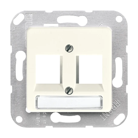 Centre plate (screw fixing) for modular jack sockets, 2-gang, UMA-CAT6A, RADIALL, Panduit, Assmann, ivory
